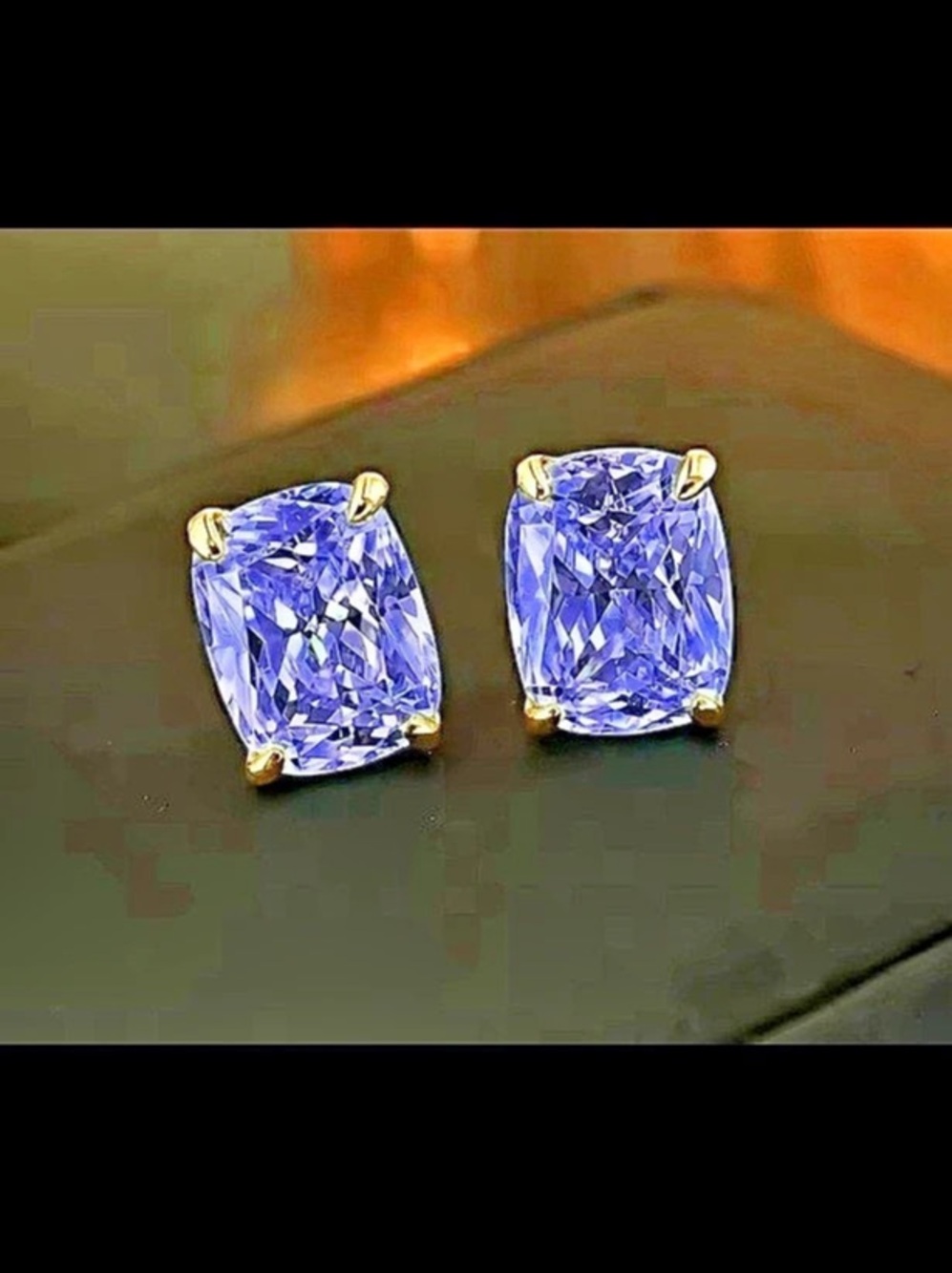 Luxury Cushion Cut blue grey 4.8Ct Gemstone gold plated Stud Earrings #530